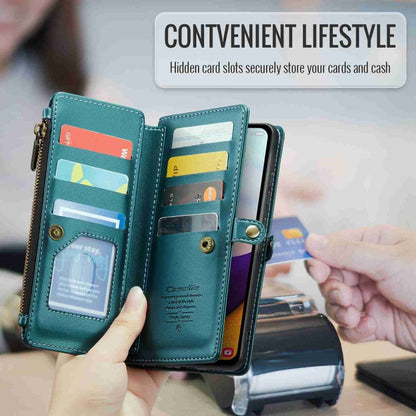 For Samsung Galaxy A52 / A52s 5G CaseMe C36 Card Slots Zipper Wallet RFID Anti-theft Leather Phone Case(Blue-green)
