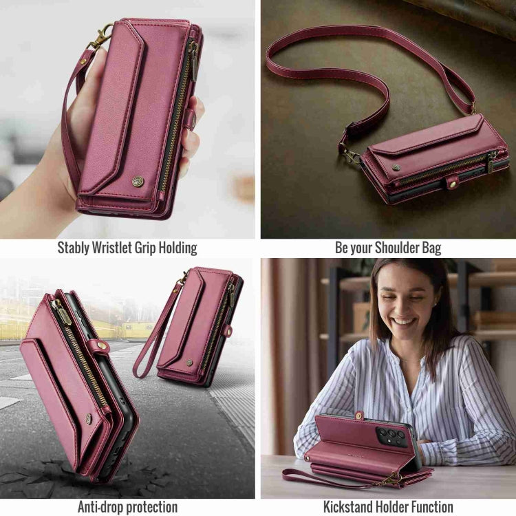 For Samsung Galaxy A52 / A52s 5G CaseMe C36 Card Slots Zipper Wallet RFID Anti-theft Leather Phone Case(Wine Red)
