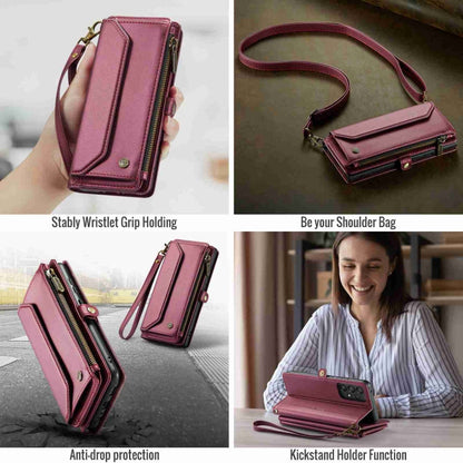 For Samsung Galaxy A52 / A52s 5G CaseMe C36 Card Slots Zipper Wallet RFID Anti-theft Leather Phone Case(Wine Red)