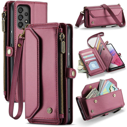 For Samsung Galaxy A53 5G CaseMe C36 Card Slots Zipper Wallet RFID Anti-theft Leather Phone Case(Wine Red)