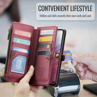 For Samsung Galaxy A53 5G CaseMe C36 Card Slots Zipper Wallet RFID Anti-theft Leather Phone Case(Wine Red)