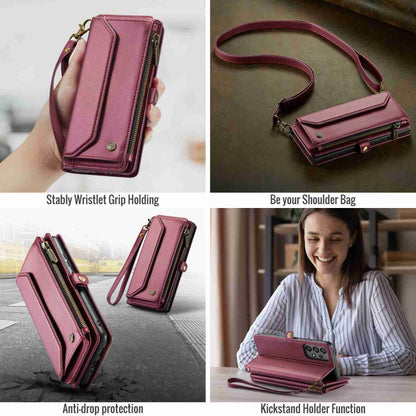 For Samsung Galaxy A53 5G CaseMe C36 Card Slots Zipper Wallet RFID Anti-theft Leather Phone Case(Wine Red)