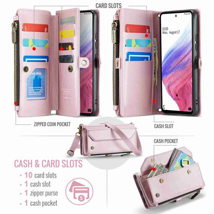 For Samsung Galaxy A53 5G CaseMe C36 Card Slots Zipper Wallet RFID Anti-theft Leather Phone Case(Pink)