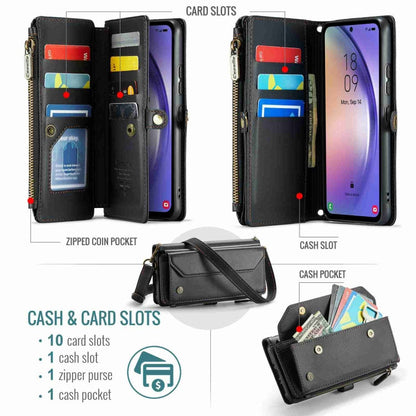 For Samsung Galaxy A54 5G CaseMe C36 Card Slots Zipper Wallet RFID Anti-theft Leather Phone Case(Black)