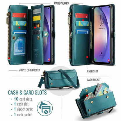 For Samsung Galaxy A54 5G CaseMe C36 Card Slots Zipper Wallet RFID Anti-theft Leather Phone Case(Blue-green)
