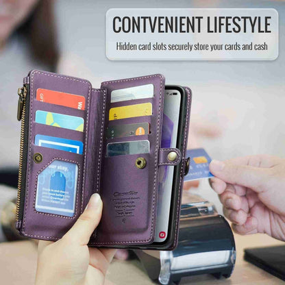 For Samsung Galaxy A55 5G CaseMe C36 Card Slots Zipper Wallet RFID Anti-theft Leather Phone Case(Purple)
