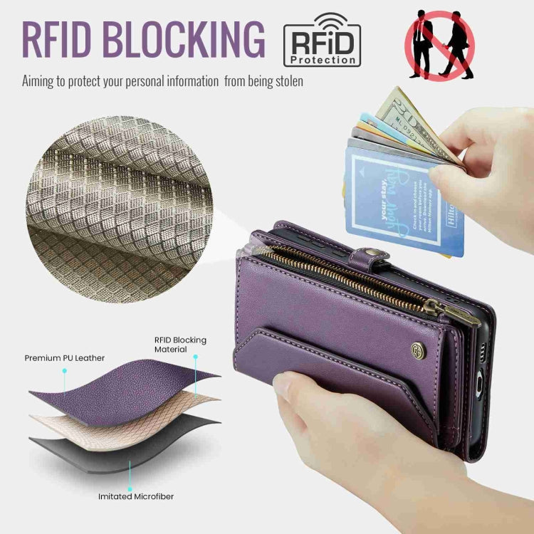 For Samsung Galaxy A55 5G CaseMe C36 Card Slots Zipper Wallet RFID Anti-theft Leather Phone Case(Purple)