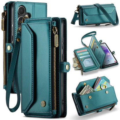 For Samsung Galaxy A55 5G CaseMe C36 Card Slots Zipper Wallet RFID Anti-theft Leather Phone Case(Blue-green)