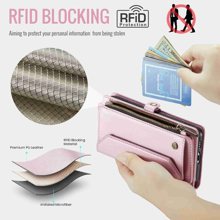 For Samsung Galaxy A55 5G CaseMe C36 Card Slots Zipper Wallet RFID Anti-theft Leather Phone Case(Pink)