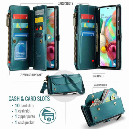 For Samsung Galaxy A71 4G CaseMe C36 Card Slots Zipper Wallet RFID Anti-theft Leather Phone Case(Blue-green)