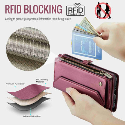 For Samsung Galaxy A71 4G CaseMe C36 Card Slots Zipper Wallet RFID Anti-theft Leather Phone Case(Wine Red)