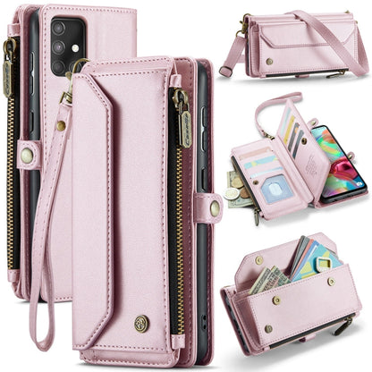 For Samsung Galaxy A71 4G CaseMe C36 Card Slots Zipper Wallet RFID Anti-theft Leather Phone Case(Pink)