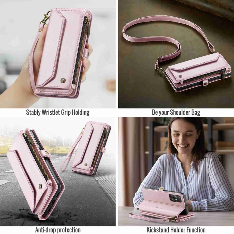 For Samsung Galaxy A71 4G CaseMe C36 Card Slots Zipper Wallet RFID Anti-theft Leather Phone Case(Pink)