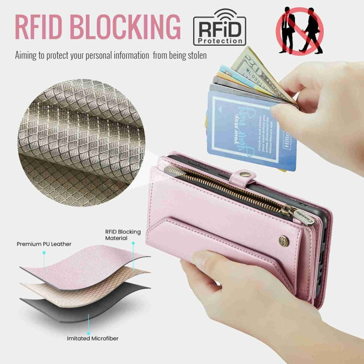 For Samsung Galaxy A72 CaseMe C36 Card Slots Zipper Wallet RFID Anti-theft Leather Phone Case(Pink)