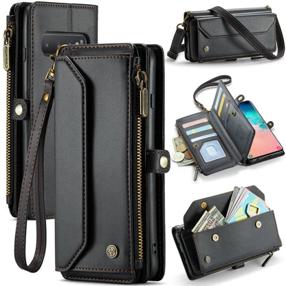For Samsung Galaxy S10+ CaseMe C36 Card Slots Zipper Wallet RFID Anti-theft Leather Phone Case(Black)