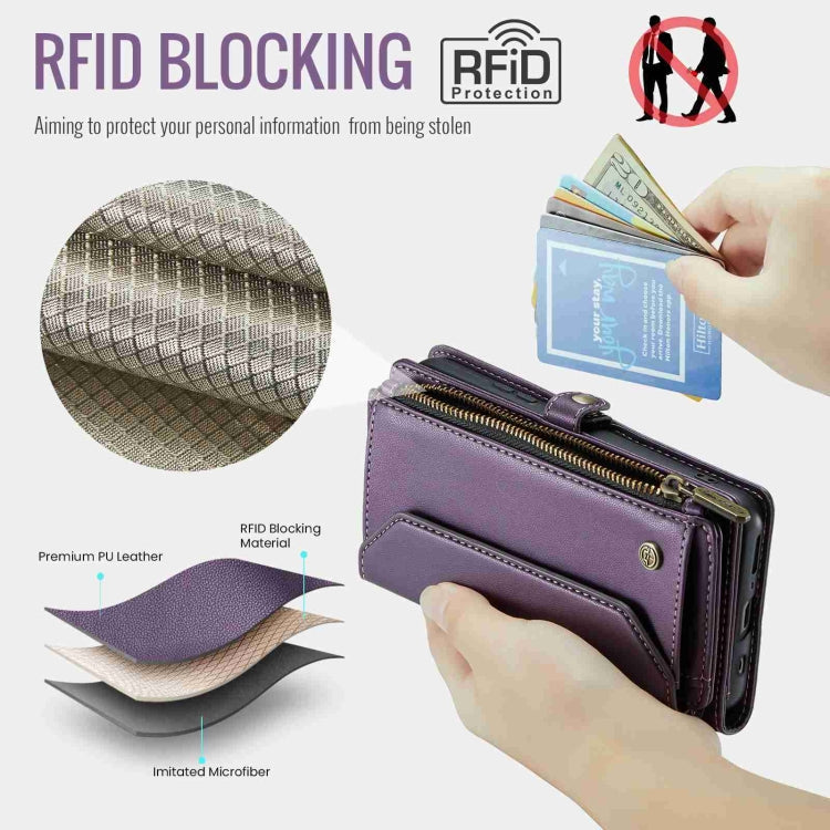 For Samsung Galaxy S10+ CaseMe C36 Card Slots Zipper Wallet RFID Anti-theft Leather Phone Case(Purple)