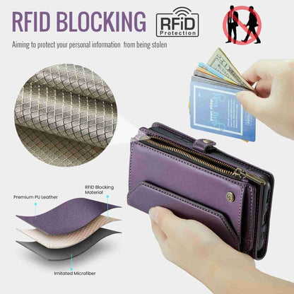 For Samsung Galaxy S10+ CaseMe C36 Card Slots Zipper Wallet RFID Anti-theft Leather Phone Case(Purple)
