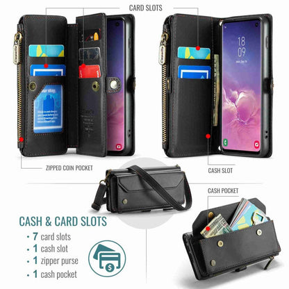 For Samsung Galaxy S10 CaseMe C36 Card Slots Zipper Wallet RFID Anti-theft Leather Phone Case(Black)