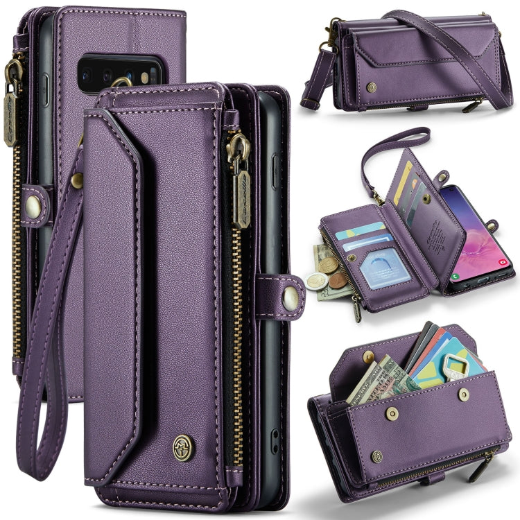 For Samsung Galaxy S10 CaseMe C36 Card Slots Zipper Wallet RFID Anti-theft Leather Phone Case(Purple)