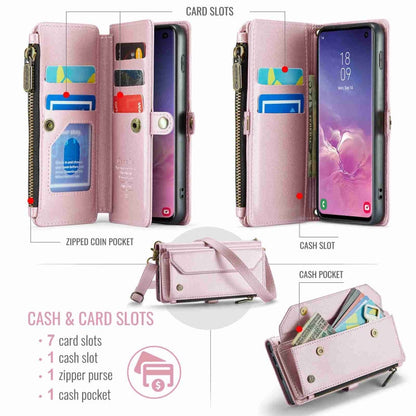 For Samsung Galaxy S10 CaseMe C36 Card Slots Zipper Wallet RFID Anti-theft Leather Phone Case(Pink)