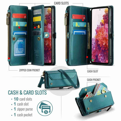 Pour Samsung Galaxy S20 FE Étui portefeuille à fermeture éclair CaseMe C36 avec emplacements pour cartes et protection RFID en cuir anti-vol (Bleu-vert)
