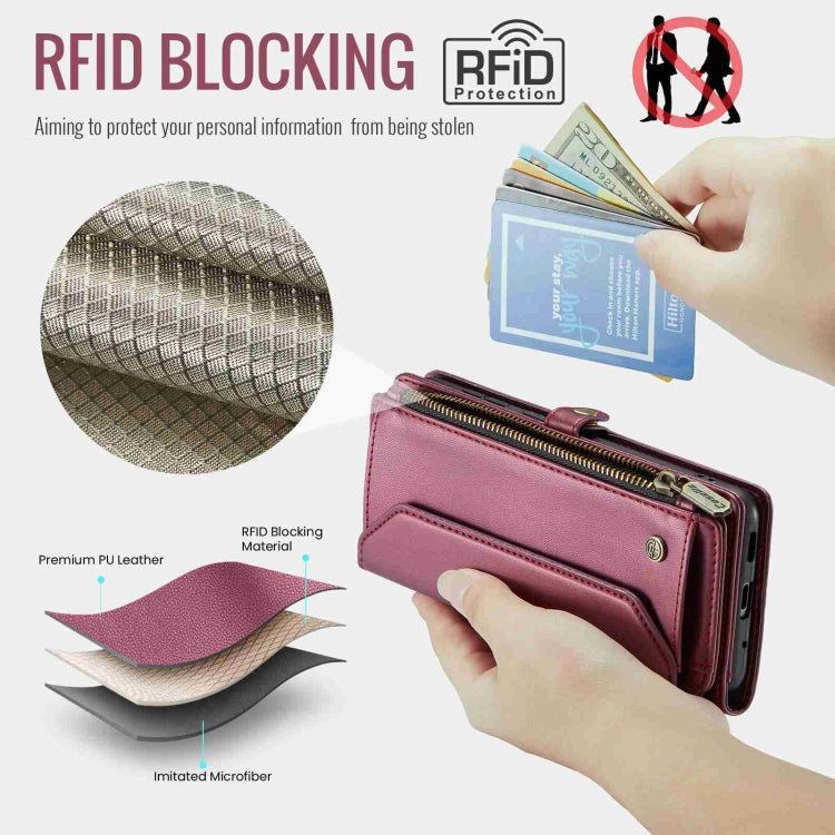 For Samsung Galaxy S20 FE CaseMe C36 Card Slots Zipper Wallet RFID Anti-theft Leather Phone Case(Wine Red)