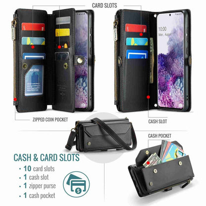 For Samsung Galaxy S20+ CaseMe C36 Card Slots Zipper Wallet RFID Anti-theft Leather Phone Case(Black)