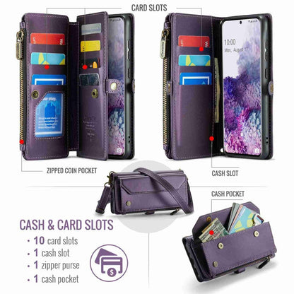For Samsung Galaxy S20+ CaseMe C36 Card Slots Zipper Wallet RFID Anti-theft Leather Phone Case(Purple)