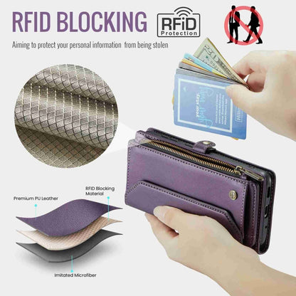 For Samsung Galaxy S20+ CaseMe C36 Card Slots Zipper Wallet RFID Anti-theft Leather Phone Case(Purple)