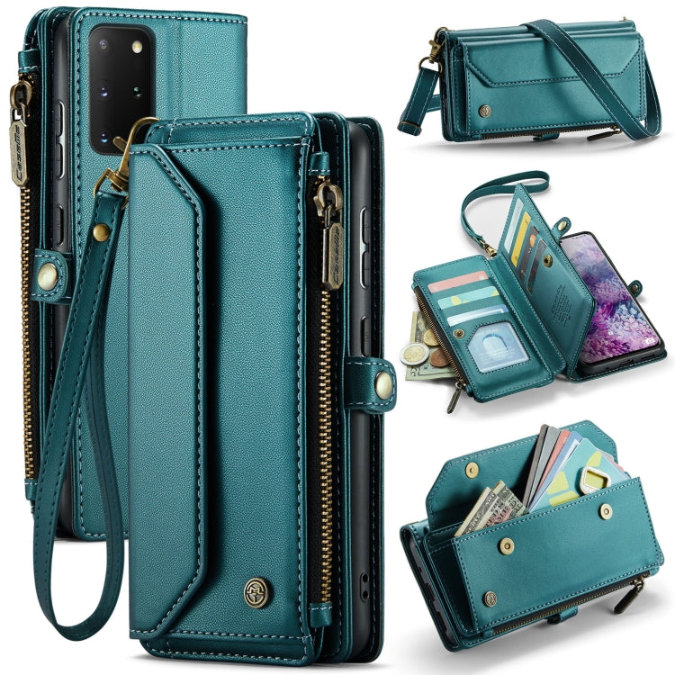 For Samsung Galaxy S20+ CaseMe C36 Card Slots Zipper Wallet RFID Anti-theft Leather Phone Case(Blue-green)