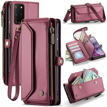 For Samsung Galaxy S20+ CaseMe C36 Card Slots Zipper Wallet RFID Anti-theft Leather Phone Case(Wine Red)