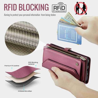 For Samsung Galaxy S20+ CaseMe C36 Card Slots Zipper Wallet RFID Anti-theft Leather Phone Case(Wine Red)