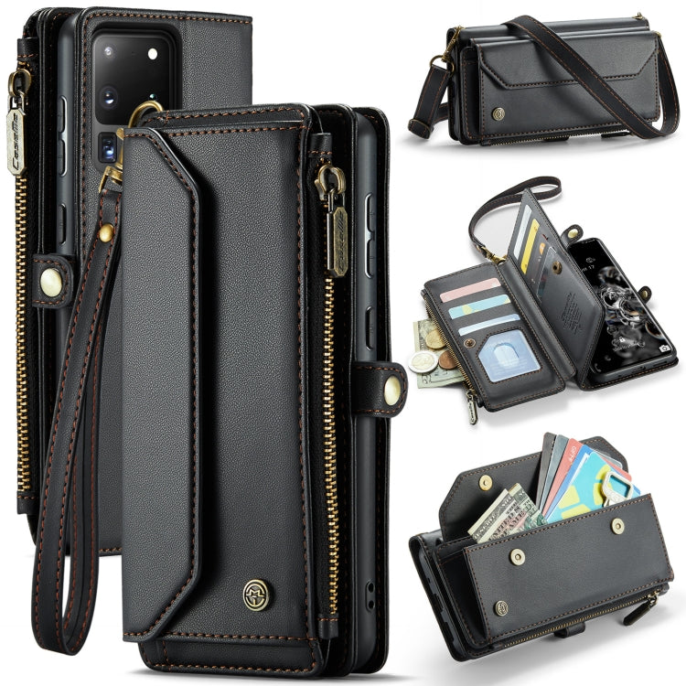 For Samsung Galaxy S20 Ultra CaseMe C36 Card Slots Zipper Wallet RFID Anti-theft Leather Phone Case(Black)