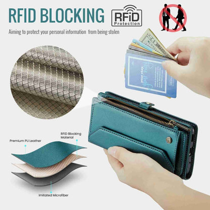 For Samsung Galaxy S20 Ultra CaseMe C36 Card Slots Zipper Wallet RFID Anti-theft Leather Phone Case(Blue-green)