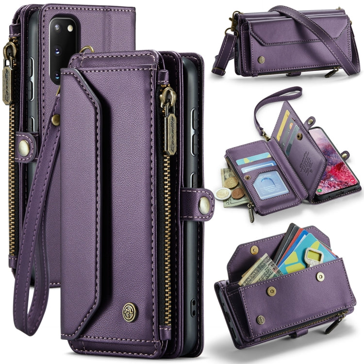 For Samsung Galaxy S20 CaseMe C36 Card Slots Zipper Wallet RFID Anti-theft Leather Phone Case(Purple)