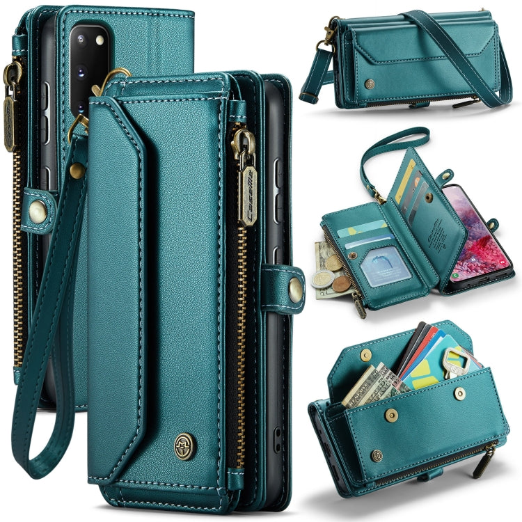 For Samsung Galaxy S20 CaseMe C36 Card Slots Zipper Wallet RFID Anti-theft Leather Phone Case(Blue-green)