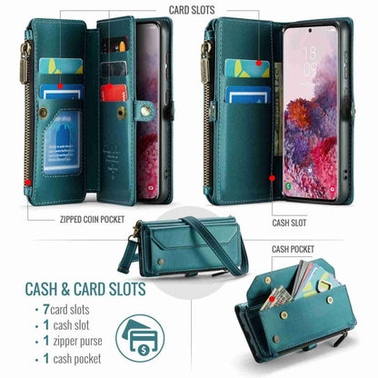 For Samsung Galaxy S20 CaseMe C36 Card Slots Zipper Wallet RFID Anti-theft Leather Phone Case(Blue-green)
