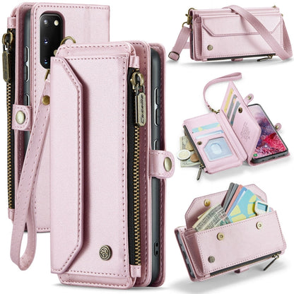For Samsung Galaxy S20 CaseMe C36 Card Slots Zipper Wallet RFID Anti-theft Leather Phone Case(Pink)