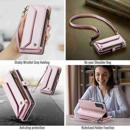 For Samsung Galaxy S21 FE 5G CaseMe C36 Card Slots Zipper Wallet RFID Anti-theft Leather Phone Case(Pink)
