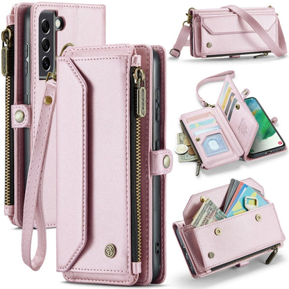 For Samsung Galaxy S21 FE 5G CaseMe C36 Card Slots Zipper Wallet RFID Anti-theft Leather Phone Case(Pink)