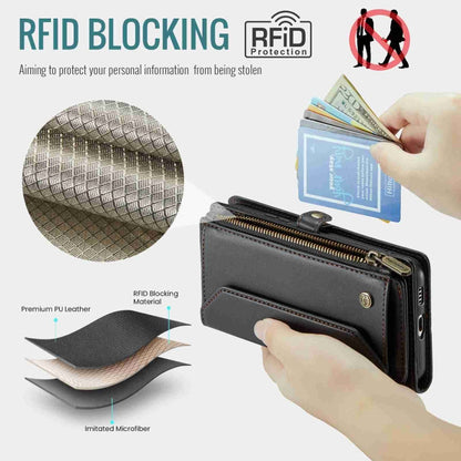 For Samsung Galaxy S21+ 5G CaseMe C36 Card Slots Zipper Wallet RFID Anti-theft Leather Phone Case(Black)