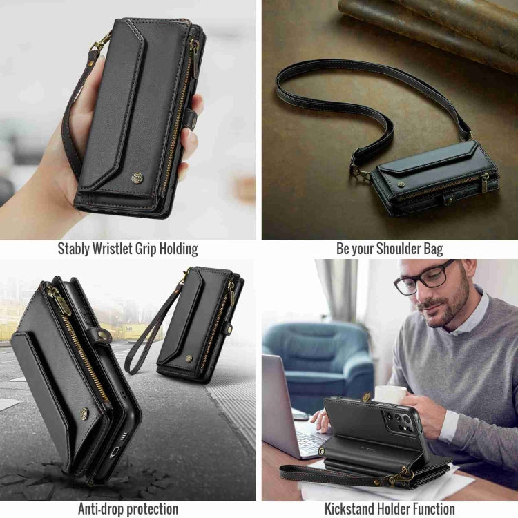 For Samsung Galaxy S21 Ultra 5G CaseMe C36 Card Slots Zipper Wallet RFID Anti-theft Leather Phone Case(Black)