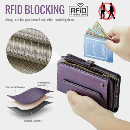 For Samsung Galaxy S21 Ultra 5G CaseMe C36 Card Slots Zipper Wallet RFID Anti-theft Leather Phone Case(Purple)
