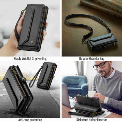For Samsung Galaxy S21 5G CaseMe C36 Card Slots Zipper Wallet RFID Anti-theft Leather Phone Case(Black)