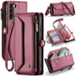 For Samsung Galaxy S21 5G CaseMe C36 Card Slots Zipper Wallet RFID Anti-theft Leather Phone Case(Wine Red)