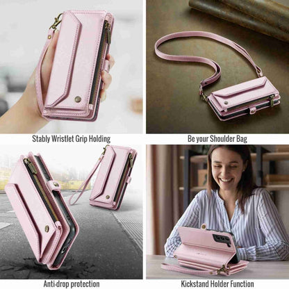 Pour Samsung Galaxy S21 5G Coque en cuir CaseMe C36 avec emplacements pour cartes, portefeuille zippé et protection RFID antivol (rose)