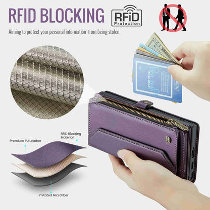For Samsung Galaxy S22 Ultra 5G CaseMe C36 Card Slots Zipper Wallet RFID Anti-theft Leather Phone Case(Purple)