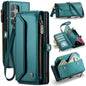 For Samsung Galaxy S22 Ultra 5G CaseMe C36 Card Slots Zipper Wallet RFID Anti-theft Leather Phone Case(Blue-green)