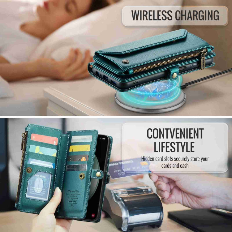 For Samsung Galaxy S23 FE 5G CaseMe C36 Card Slots Zipper Wallet RFID Anti-theft Leather Phone Case(Blue-green)
