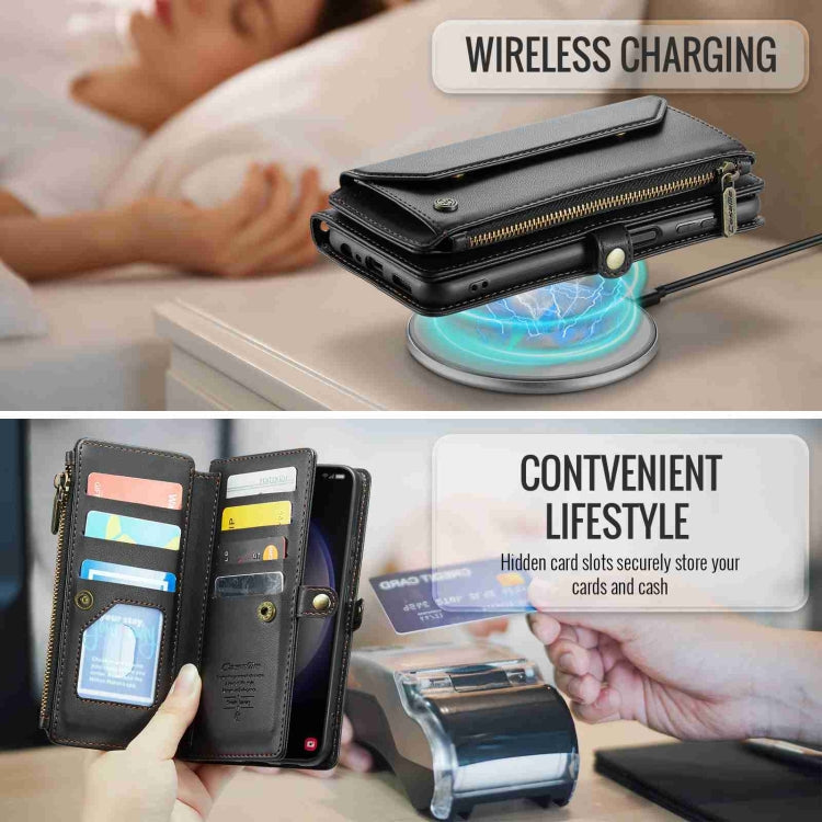 For Samsung Galaxy S23+ 5G CaseMe C36 Card Slots Zipper Wallet RFID Anti-theft Leather Phone Case(Black)